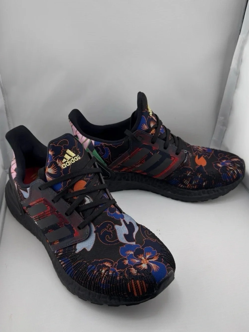 adidas Black Athletic Sneakers with Blue & Orange Floral Print
